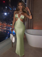 Voguable Halter Backless Sleeveless Hollow Out Revealing Maxi Dress 2022 Spring Bodycon Sexy Streetwear Party Club Outfits Y2K voguable