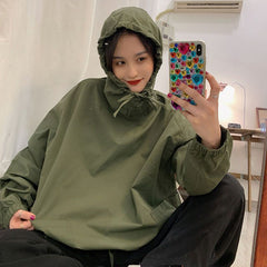 Oversized Women's Hooded Shirt Unisex Tactical Korean Loose Techwear Windbreaker Jacket Trend Mid-length High Street Punk Tops voguable