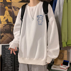 Voguable Spring Autumn Long Sleeves T-Shirt for Men Korean Kawaii Bear Print Women Tops Couples Velvet Sweatshirt Unisex Clothes voguable