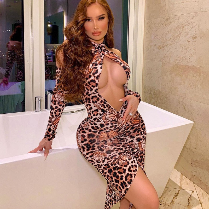 Voguable spring outfits 2022 Long Removable Sleeves Backless Butterfly Print Hollow Out Sexy Dress Summer Fall Women Fashion Streetwear Y2K voguable