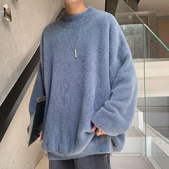 Voguable Autumn and Winter Fleece Men's Sweatshirt Loose Half High Collar Solid Color Trend Korean Wild Warm Lamb Velvet Sweater Men voguable