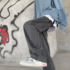 Voguable Men's Wide Leg Jeans Pants Loose Solid Denim Straight Trousers Streetwear Shopping Hip Hop Casual Clothing Male S-XXL voguable