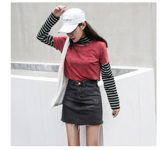 Gentillove Casual High Waist Pencil Denim Skirts Women 2021 Summer Black Blue Solid Pockets Button All-matched Jeans Skirt voguable
