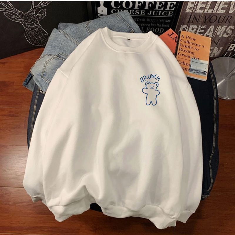 Voguable Spring Autumn Long Sleeves T-Shirt for Men Korean Kawaii Bear Print Women Tops Couples Velvet Sweatshirt Unisex Clothes voguable