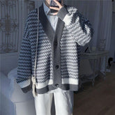 Voguable sweater men autumn Korean version of the trend cardigan Hong Kong style loose ins casual wild student striped jacket male voguable