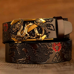 Voguable Male Genuine Leather Belts Casual Ratchet Belt with Automatic Buckle Luxury Design Dragon Pattern Belts for Business Men Strap voguable