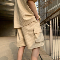 Voguable Men Short Sleeve Tee Oversized T-shirts Men's Sets Male Chic Casual Clothing Summer Cargo Shorts Set Two Piece Loose Tracksuit voguable