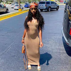 Voguable 2022 Sleeveless Solid Backless Skinny Fitness Maxi Dress Spring Summer Women Fashion Streetwear Lounge Wear voguable