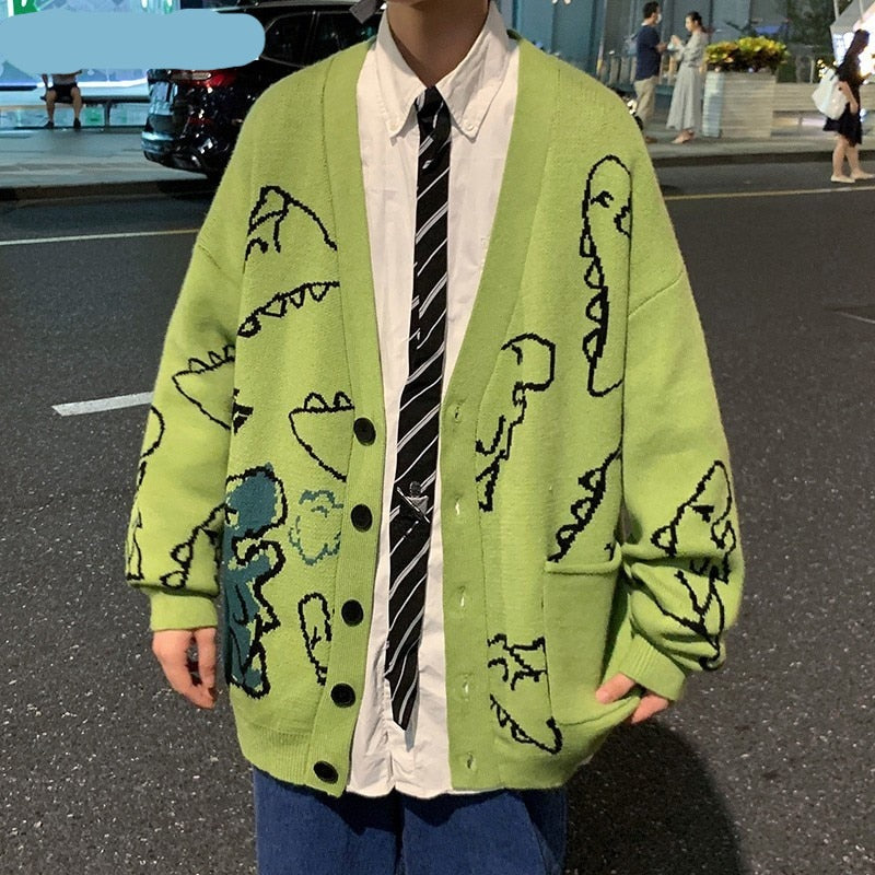 Voguable 2021 Oversized Cardigan Knitted Sweater Streetwear Loose Male Top Coat 2021 Hip Hop Sweater Cartoon Pattern Pullovers voguable