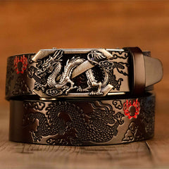 Voguable Male Genuine Leather Belts Casual Ratchet Belt with Automatic Buckle Luxury Design Dragon Pattern Belts for Business Men Strap voguable