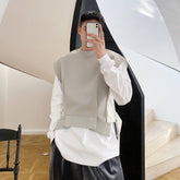 Korean Tide Personalized Ribbon Round Neck Men's Vest Trend Autumn Fashionable Pullover Niche Design Grey Waistcoat 9A0671 voguable