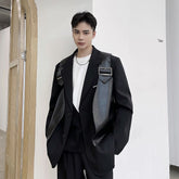 Men's Wear Autumn Niche Design PU Leather Black Vest Japan Korean Tide Causal Sleeveless Cool Waistcoat Male voguable