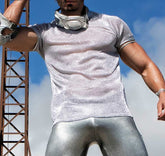 INCERUN Tops 2022 New Mens America Style Tees Sexy Shining Metal Mesh Perspective Casual Round Neck Short Sleeve T-Shirt S-5XL 7 voguable