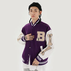 Voguable Hip Hop Furry Bone Patchwork Color Block Jackets Mens Harajuku Streetwear Bomber Jacket Men Baseball Coats Unisex Autumn voguable