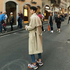 Long Trench Men High Quality Comfort Wind-proof Loose Classic Teenagers Trendy Ulzzang Autumn Males Outwear All-match Daily Chic voguable
