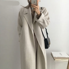 Voguable Autumn Winter Thicken Loose Wool & Blend Coats Women Elegant Lapel Full Sleeve Lace-up Oversized Female Outwear 2021 voguable