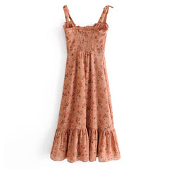 Voguable Vintage Prairie Chic Floral Print Dress Women Sexy Sling Holiday Summer Chiffon Dress Female Sleeveless A-line Midi Robe voguable