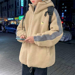 Voguable Hong Kong style cotton coat jacket lamb plush men's winter Korean version of the loose trend cotton coat male youth cotton coat voguable