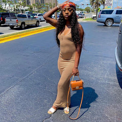 Voguable 2022 Sleeveless Solid Backless Skinny Fitness Maxi Dress Spring Summer Women Fashion Streetwear Lounge Wear voguable