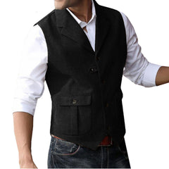 Men's 5 Button Herringbone Tweed Tailored Collar Suit Vest 2 Pockets Casual Victorian Style voguable