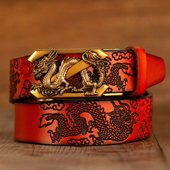 Voguable Male Genuine Leather Belts Casual Ratchet Belt with Automatic Buckle Luxury Design Dragon Pattern Belts for Business Men Strap voguable