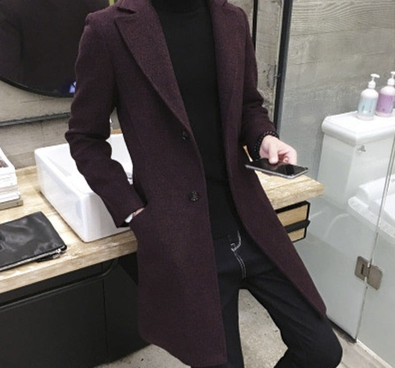 Voguable Men Coats Casual Long Top Mens Thick Wool Trench Fashion Warm Coat Lapel Spring Autumn Overcoat Plus Size 5XL Long Coat voguable