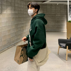 Menswear Korean Style Letter Printed Sweatshirt Men's Autumn New Loose Hooded Long Sleeve Pullover Tops Coat Tide voguable