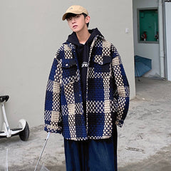 Autumn Plaid Jacket Men Fashion Retro Pocket Casual Jacket Men Streetwear Korean Loose Lapel Coat Mens Outerwear M-2XL voguable