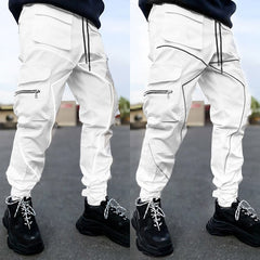 Voguable Mens Casual Cargo Pants Loose Plus Size Striped Multi Pocket Sports Fitness Hip Hop Jogger Trousers voguable