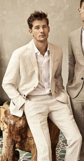 Voguable Costume Homme Linen Summer Beach Men Suit Groom Tuxedos Groomsmen Wedding Blazer Suits for Men Elegant 2 Pieces (Jacket+Pants) voguable