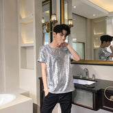 Reflective Sequins T Shirt Men Fashion Casual Short-sleeved T-shirt Men Streetwear Hip Hop Loose Performance Tshirt Man Tops voguable