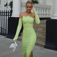 Voguable 2022 Summer Fall Women Fashion Solid Slip Slash Neck Long Sleeves Cut Out Maxi Dress Slim Y2K Streetwear Robe voguable