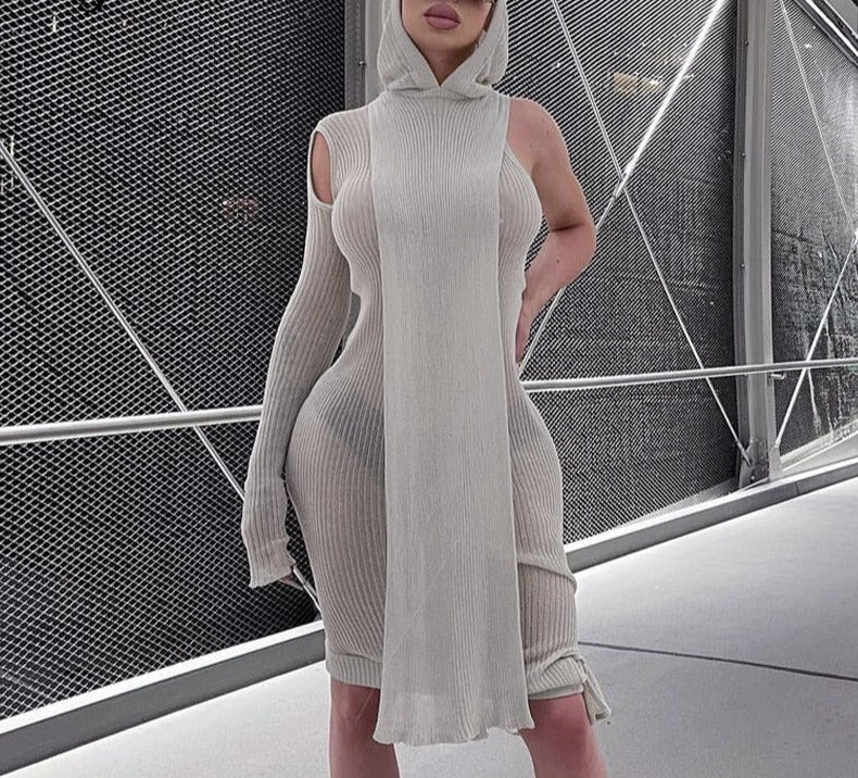 Voguable Women Solid Hollow Out Single Shoulder Long Sleeves With Detachable Hooded Drawstrings Autumn Y2K Casual Outfits voguable