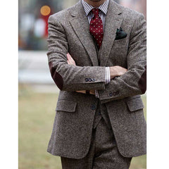 Voguable  Tweed Men Suits for Winter 3 Piece Custom Made Groom Tuxedo Tailor Wool Male Fashion Wedding Costume Jacket Vest with Pants voguable