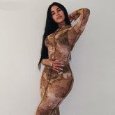 Voguable 2022 Long Sleeve Print See-Through Ruched Bodysuit Pencil Pants 2 Pieces Set Sexy Summer Women Streetwear Club Y2K voguable