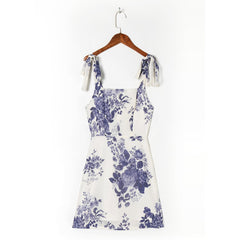 Dresses For Women Elegant Party Floral Print Vacation Beach Dress Summer Sleeveless Tie Strap Chiffon Mini Dress Sundress voguable