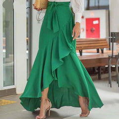 Voguable Long Skirt 2022 Fashion Women Fishtail Maxi Skirts High Waist Belted Party Jupe Sexy Casual Loose Holiday Ruffles Skirts voguable