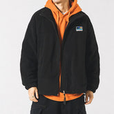 Voguable Japanese Lamb Wool Coat Men Plus Velvet Thicken Jacket Heated Fall and Winter Stand-up Collar Polar Fleece Men Winter Coat voguable