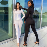 Voguable 2022 Long Sleeve Jumpsuit Bandage Corset 2 Pieces Set Autumn Winter Women Sexy Zipper Suit Romper Y2K Streetwear voguable