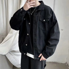Voguable Black Denim Short Jacket Men Jeans Jacket Coats Casual Windbreaker Pockets Overalls Bomber Streetwear Man Clothing Outwear voguable