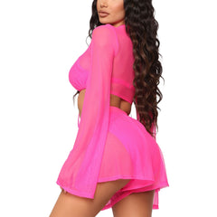 Voguable 2pcs Women Long Sleeve Cover-ups Sets Bikini Cover Up Summer Ladies Sexy Top + Swim Shorts Beach Ladies Swimsuits Bathing Suit voguable