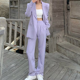 Spring Autumn Purple Blazer Sets Women Two Piece Set Long Sleeve Suit Jacket and Straight Wide Leg Pant Office 2 Piece Outfits voguable