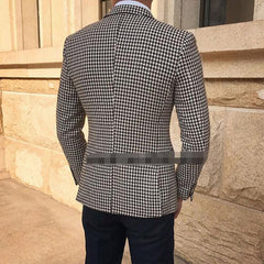 Voguable Houndstooth Plaid Casual Blazer for Men One Piece Suit Jacket with 2 Side Slit Slim Fit Male Coat Fashion Clothes New Arrival voguable
