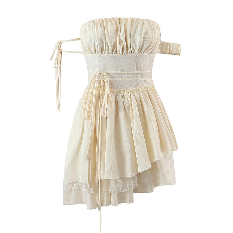 2022 Fashion Women Off Shoulder Party Sexy Dress Ladies Jacquard Cotton Hem Frayed Asymmetrical Short Dress Summer Robe voguable