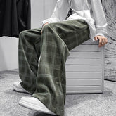 Autumn Corduroy Pants Men Fashion Retro Casual Plaid Pants Men Streetwear Hip Hop Loose Straight Trousers Male Large Size S-5XL voguable