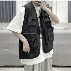 Voguable Tooling Vest Men Streetwear Cargo Vest Hip Hop Sleeveless Jacket Gilet Multi-Pocket Outdoors Tactical Coat Techwear voguable