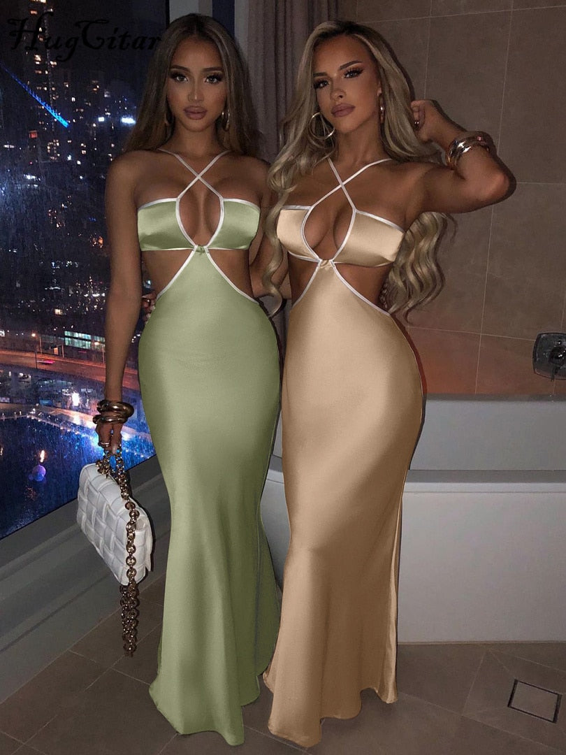Voguable Halter Backless Sleeveless Hollow Out Revealing Maxi Dress 2022 Spring Bodycon Sexy Streetwear Party Club Outfits Y2K voguable