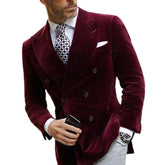 Voguable Burgundy Double Breasted Velvet Mens Blazer Elegant Single Coat Smoking Male Suit Dinner Jacket with Big Peaked Lapel Costume voguable