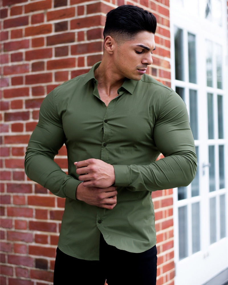 Voguable Autumn Fashion Long Sleeve Shirt Men Super Slim Fit Male Casual Social Business Dress Shirt Brand Men Fitness Sports Clothing voguable