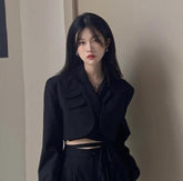 Women Sexy New Chic Crop Blazer Jacket &High Waist Trousers Suits Wide Leg Pants Outfit 2-Piece Set Fashion For Female Summer voguable